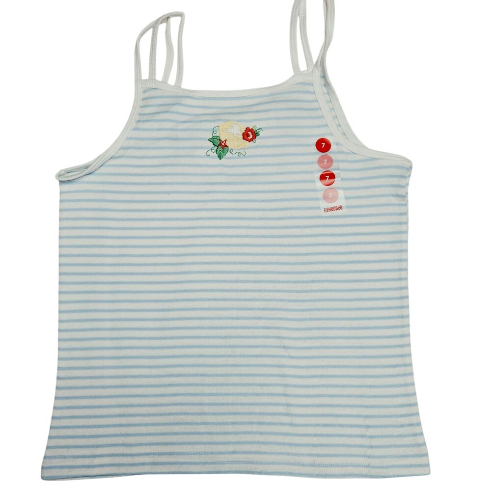Vintage Gymboree Cami Tank Blue Striped Size 7 Embroidered Lemon New With Tags